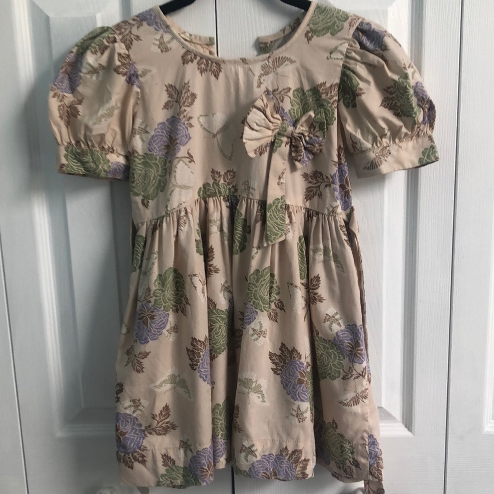 Vintage J. Manes Fabric Handmade Girls Floral Cream Dress